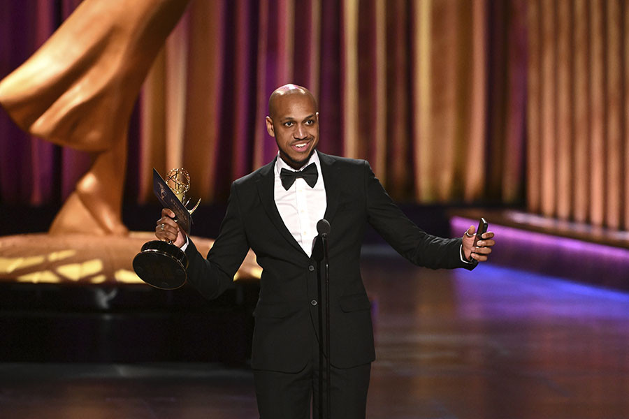 Andrew Law from Dancing With The Stars accepts the award for Outstanding Lighting Design / Lighting Direction For A Variety Series at the 75th Creative Arts Emmy Awards