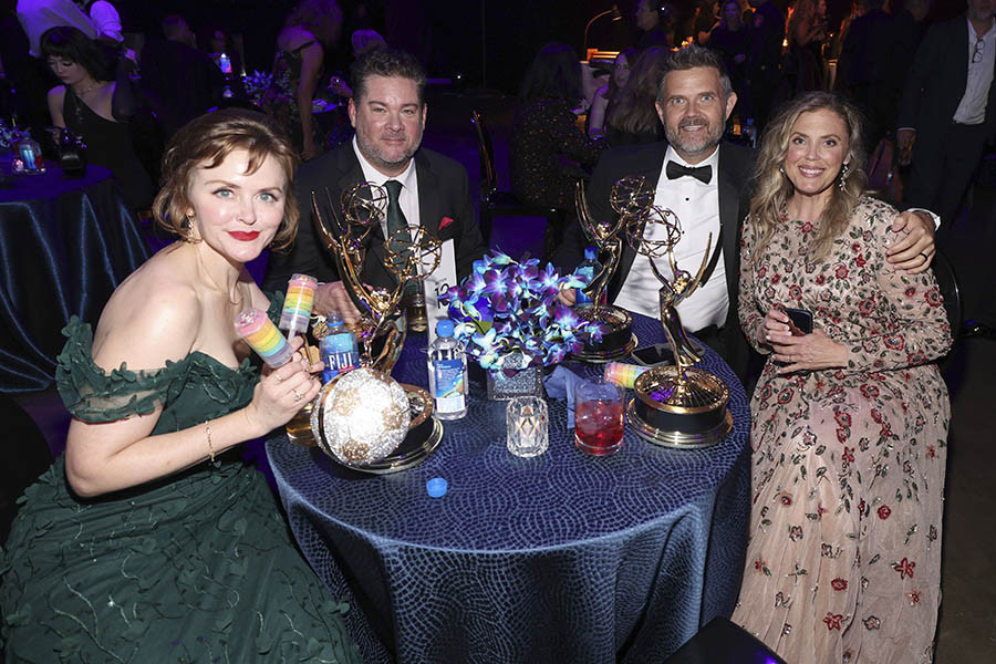 Josh Drisko and Bryan Rowland, award winners for Outstanding Picture Editing for an Unstructured Reality Program for Welcome to Wrexham, Cheryl Lynn Bowers, and Cherolyn Rowland at the 76th Creative Arts Emmy Awards Governors Gala