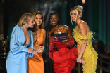 Chelsea Lazkani, Chrishell Stause, Emma Hernan and Mary Fitzgerald present the award for Outstanding HairstylingFor A Variety, Nonfiction Or A Reality Program at the 2022 Creative Arts Emmy Awards.