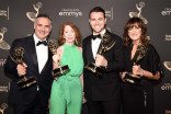 The team from Adele: One Night Only backstage at the 2022 Creative Arts Emmy Awards.