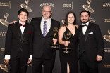 The team from The Voice backstage at the 2022 Creative Arts Emmy Awards.