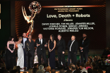 The team from Love, Death and Robots accepts an award for Outstanding Short Form Animated Program. 