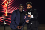 Bashir Salahuddin and Diallo Riddle present the award for Outstanding Documentary or Nonfiction Special at the 2022 Creative Arts Emmy Awards.