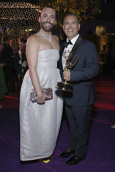 Jonathan Van Ness and Mark Bracero of Queer Eye at the 2022 Creative Arts Emmy Awards Governors Gala.
