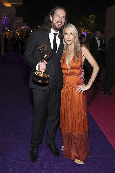 Michael Bonfiglio of George Carlin's American Dream and Claudia Woloshin at the Governors Gala at the 2022 Creative Arts Emmy Awards.
