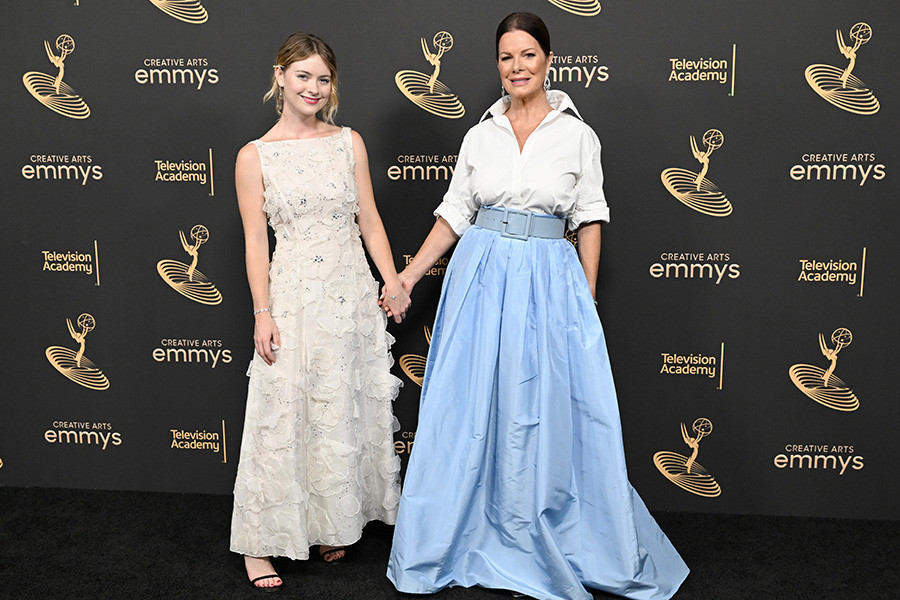 Julitta Dee Harden Scheel and Marcia Gay Harden of The Morning Show backstage at the 2022 Creative Arts Emmy Awards.