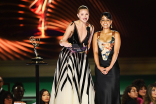 Shantel VanSanten and Coral Pena of For All Mankind present the award for Outstanding Sound Mixing For a Limited or Anthology Series or Movie at the 2022 Creative Arts Emmy Awards.