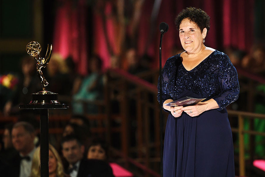 Sue Federman of How I Met Your Father accepts the award for Outstanding Multi-camera Picture Editing for a Comedy Series at the 2022 Creative Arts Emmy Awards.