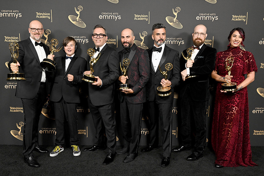 The Stranger Things team backstage at the 2022 Creative Arts Emmy Awards.