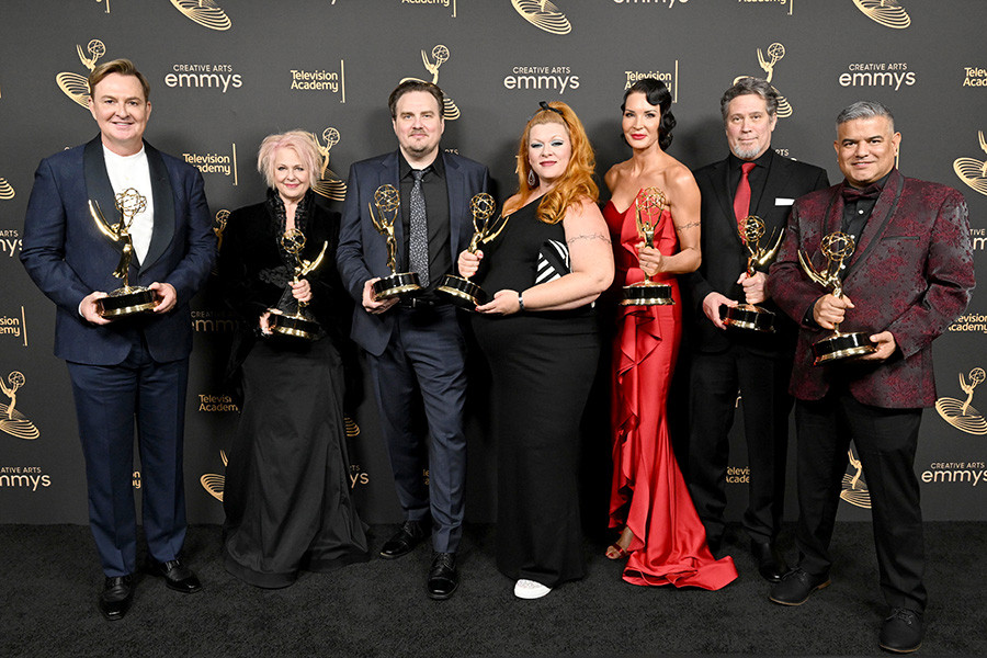 The team from Pam &amp; Tommy backstage at the 2022 Creative Arts Emmy Awards.