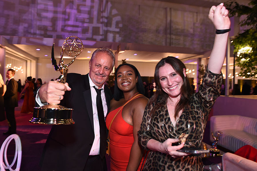 Checco Varese of Dopesick, Ari Brown, and Ella Mastrippolito at the 2022 Creative Arts Emmy Awards Governors Gala. 