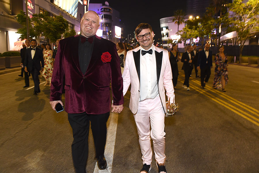 Aaron I. Butler of Euphoria and guest arrive at the Governors Gala at the 2022 Creative Arts Emmy Awards.