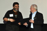 Television Academy governor Steve Venezia presents a certificate at the Sound Editing and Sound Mixing nominee reception, September 8, 2016 at the Saban Media Center in North Hollywood, California.