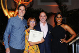 Television Academy governors Chip Johannessen and Terence Winter with nominee Jane Anderson and Niecy Nash at the Writers nominee reception September 17, 2015, at the Montage in Beverly Hills, California.