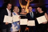Nominees Derek Hough, Julianne Hough, Witney Carson, Travis Wall, and Tessandra Chavez with their certificates at the 2015 Choreography Nominee Reception, August 30, 2015, at the Montage in Beverly Hills.