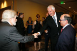 Chris Clark, Garrett Brown, winner of the Charles F. Jenkins Lifetime Achievement Award, and Mark Bender at the 2015 Engineering Emmys at the Loews Hotel in Los Angeles, October 28, 2015.