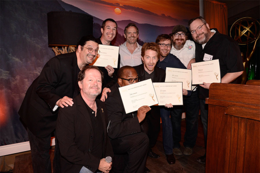 Chuck Sheetz, Russell Calabrese and the team from Robot Chicken at the Animation and Children&#039;s Programming Nominee Reception in North Hollywood, California.