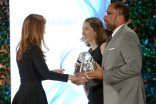 Host Dana Delaney presents the award Corey Nickerson and Kenya Barris, producers of black-ish, at the awards presentation at the Eighth Annual Television Academy Honors, May 27 at the Montage Beverly Hills.