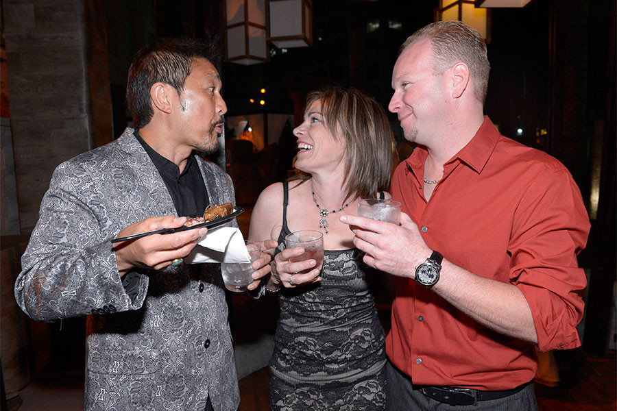 Darryl Chan, Nadine Hoss and Joshua Flores at the Stunts Nominee Reception in North Hollywood, California.