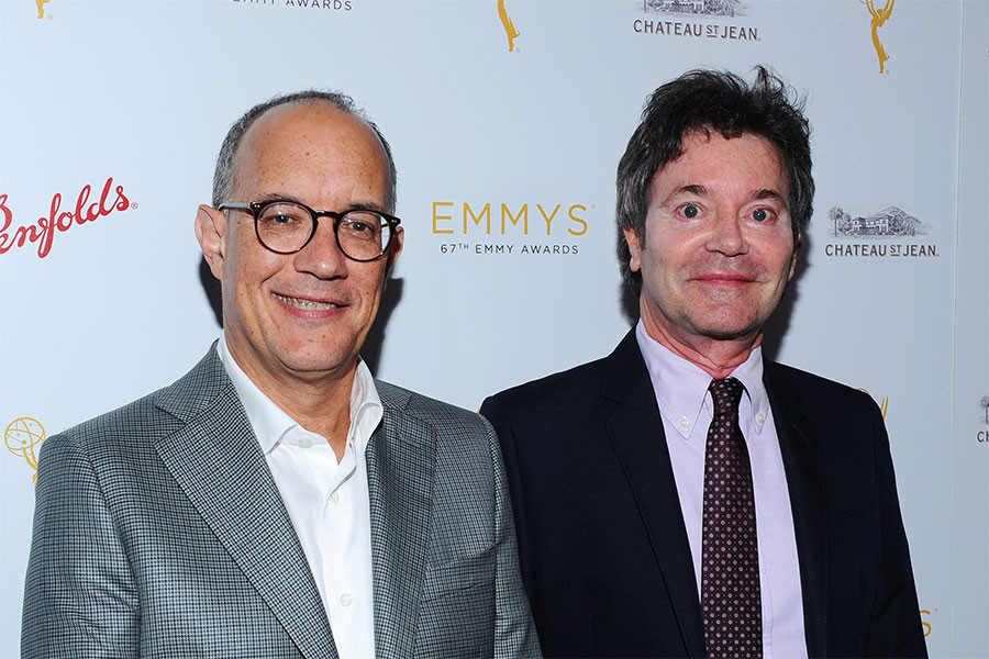 David Crane and Jeffrey Klarik at the Writers nominee reception September 17, 2015, at the Montage in Beverly Hills, California.
