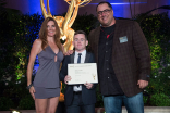 Television Academy governors Dorenda Moore and Thom Williams with nominee Rowley Iriam at the Stunts Nominee Reception August 29, 2015, at the Montage in Beverly Hills, California.