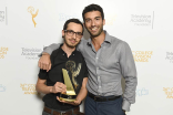 Eddie Roqueta and Justin Baldoni on the Winners Walk at the 36th College Television Awards at the Skirball Cultural Center in Los Angeles, April 23, 2015.