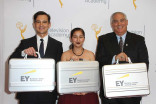 The Ernst and Young team with the all-important results at the 68th Los Angeles Area Emmys, July 23, 2016, at the Saban Media Center, North Hollywood, California.