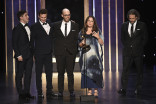 The sound editing team from Free Solo accept their award at the 2019 Creative Arts Emmys.