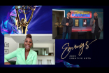 Issa Rae presents the award for Outstanding Short Form Variety Series to Ben Winston and Eric Pankowski for Carpool Karaoke: The Series at Night Two of the Creative Arts Emmys. 