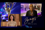 Monica Raymund presents the Emmy for Outstanding Cinematography For A Multi-Camera Series to Donald A. Morgan for The Ranch at Night Three of the Creative Arts Emmys. 