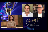 Monica Raymund presents the award for Outstanding Cinematography For A Single-Camera Series to Greig Fraser and Baz Idoine for The Mandalorian on Night Three of the Creative Arts Emmys. 