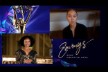 Brandee Evans presents the award for Outstanding Period Costumes to Sidonie Roberts for The Crown on Night Three of the Creative Arts Emmys. 