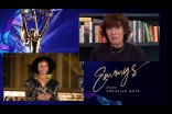 Brandee Evans presents the award for Outstanding Period Costumes to Amy Roberts for The Crown at the Night Three of the Creative Arts Emmys. 