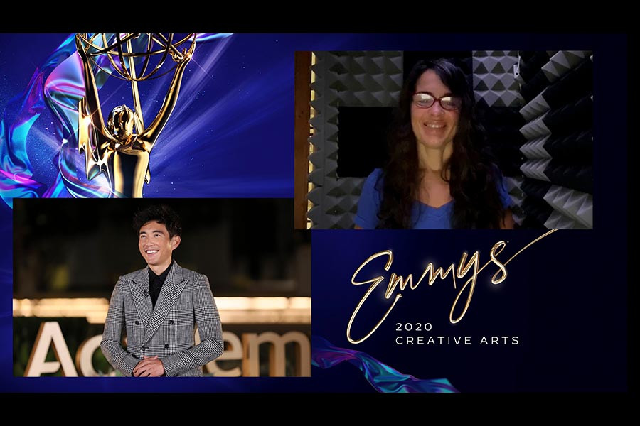 Justin Min presents the award for Outstanding Production Design For A Narrative Program to Elisabeth Williams for The Handmaid’s Tale on Night Three of the Creative Arts Emmys. 
