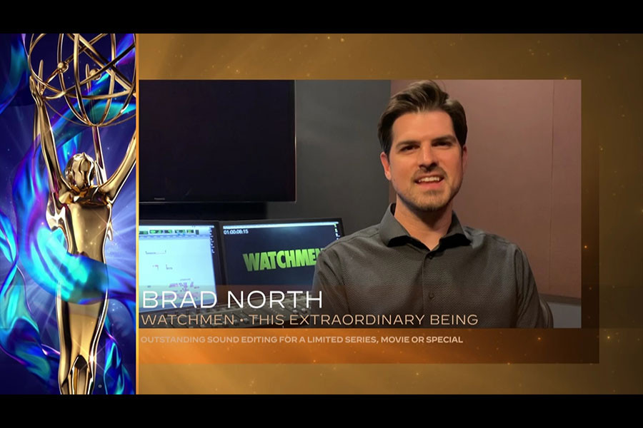 Brad North accepts the Emmy for Outstanding Sound Editing For A Limited Series, Movie Or Special for Watchmen on Night Five of the Creative Arts Emmys. 