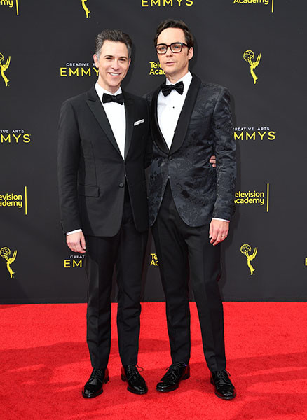 Todd Spiewak and Jim Parsons on the Red Carpet at the 2019 Creative Arts Emmy Awards.