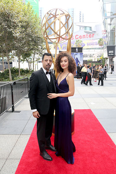 Suat Onur Ayas and Beren Akyuz Ayas on the red carpet at the 2019 Creative Arts Emmys.