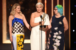 Charlotte Svenson, Jennifer Rogien and Melissa Stanton accept their award at the 2019 Creative Arts Emmys. 