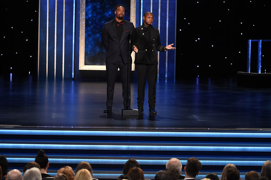 Shawn Wayans and Tommy Davidson present an award at the 2019 Creative Arts Emmy Awards.