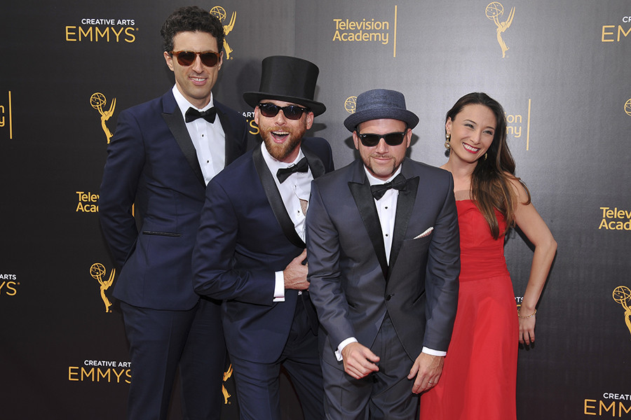 Zach Sherwin, Lloyd Ahlquist, Peter Shukoff and Michelle Maloney on the red carpet at the 2016 Creative Arts Emmys.
