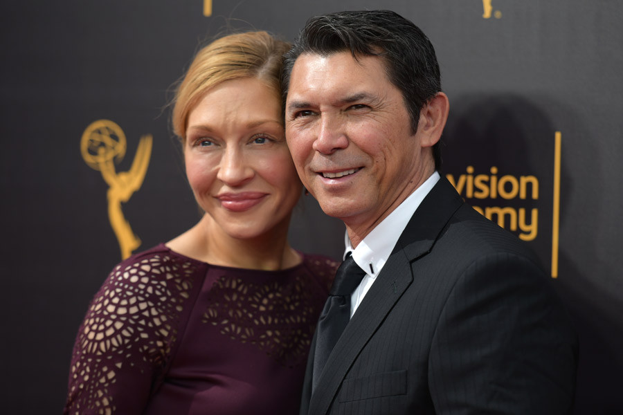 Yvonne Boismier Phillips and Lou Diamond Phillips on the red carpet at the 2016 Creative Arts Emmys.