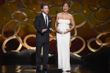 Seth Green and Michelle Ang on stage at the 2016 Creative Arts Emmys.