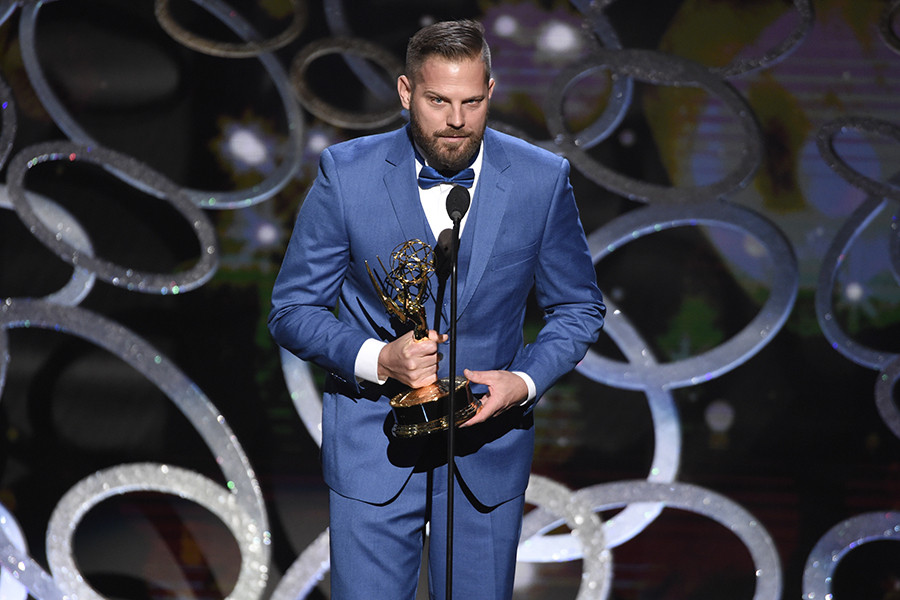 Jason Kolowski accepts his award at the Creative Arts Emmys. 