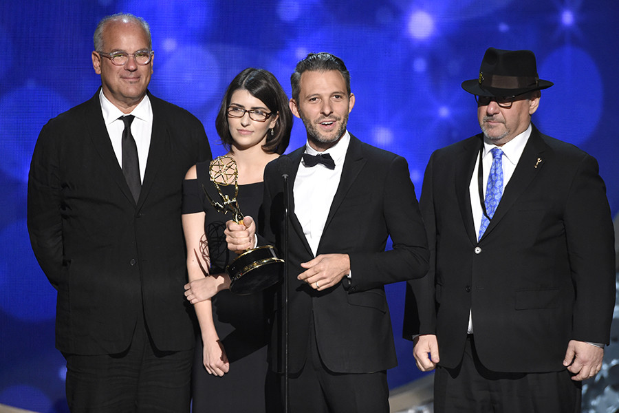 The producers from Park Bench with Steve Buscemi accepts an award at the 2016 Creative Arts Emmys.