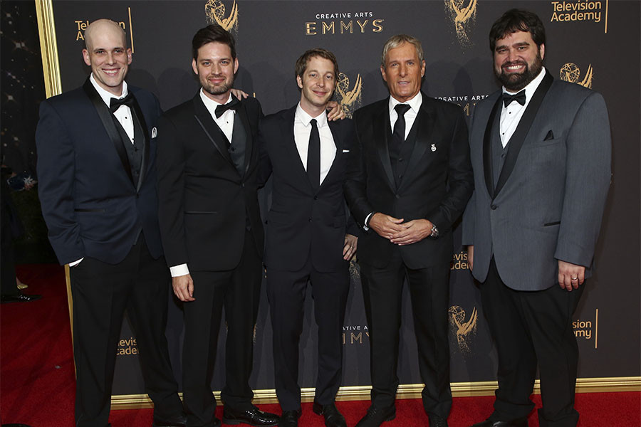 Dan Murrell, Joe Starr, Spencer Gilbert, Michael Bolton, and Andy Signore on the red carpet at the 2017 Creative Arts Emmys.
