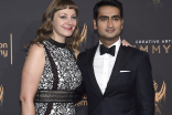 Emily V. Gordon and Kumail Nanjiani on the red carpet at the 2017 Creative Arts Emmys.