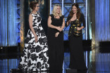 Patricia McLaughlin, from left, Risa Garcia, and Alex Friedberg accept their award at the 2017 Creative Arts Emmys. 
