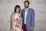 Megan Ganz (l) and guest arrive at the Producers nominee reception.