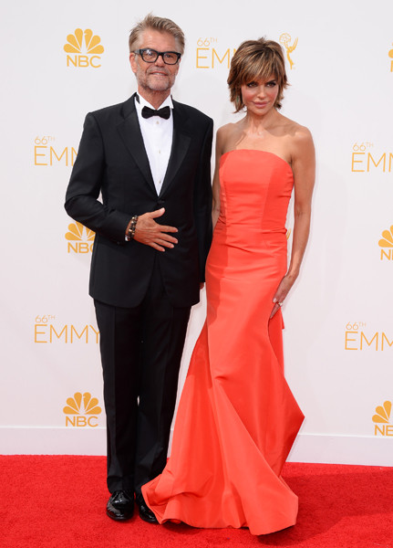 Harry Hamlin of Mad Men and Lisa Rinna arrive at the 66th Emmy Awards.