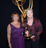 Yoneet Solange (l) and Susan Noll (r) celebrate their win at the 2014 Primetime Creative Arts Emmys.